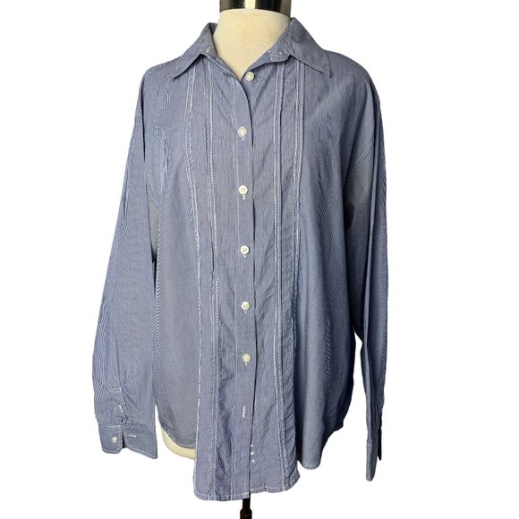 American Eagle outfitters blouse XL Blue white stripes long sleeve button up - Picture 2 of 14